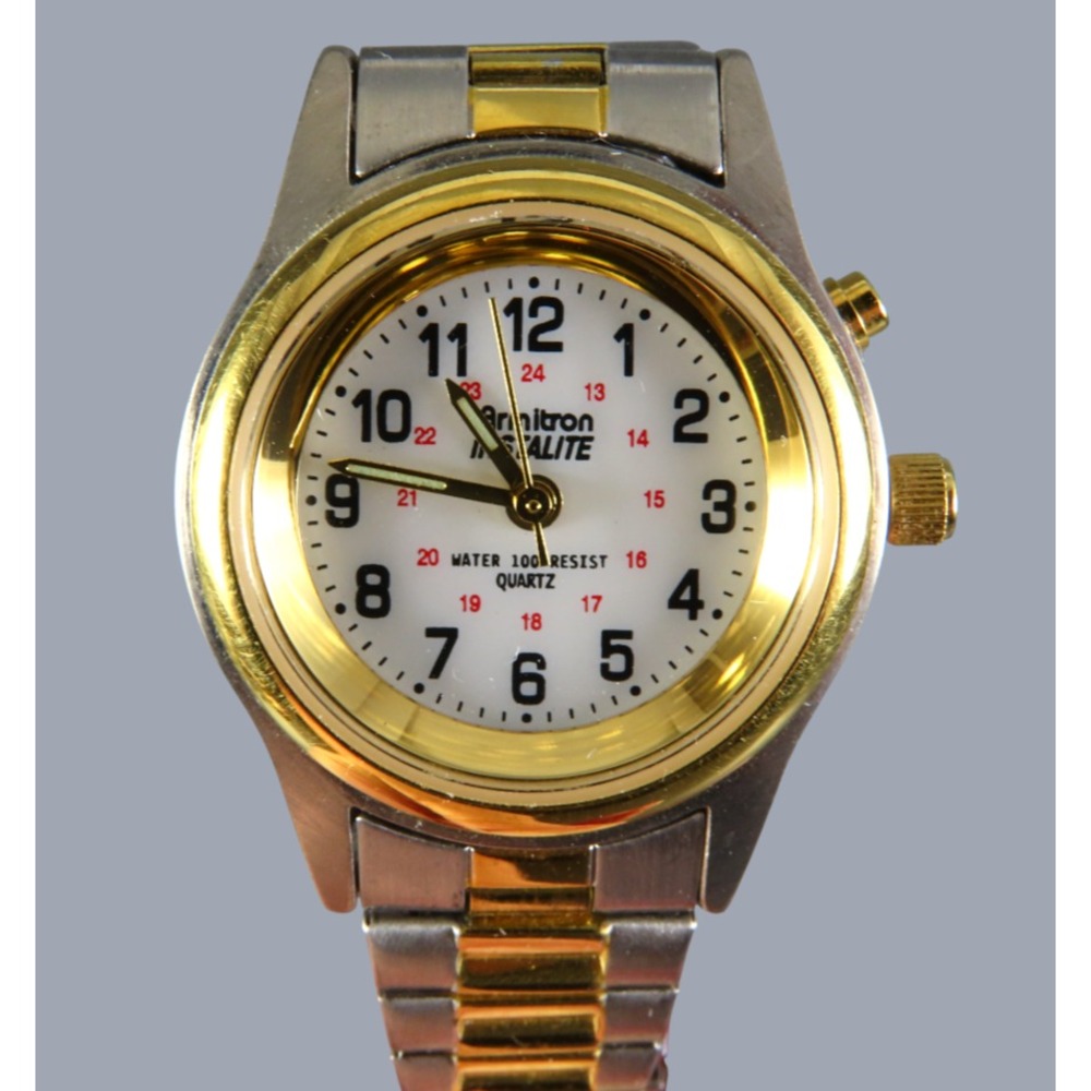 VTG Armitron Instalite Wrist Watch 2-TONE GOLD/SILVER 24H Dial LIGHT UP Ladies